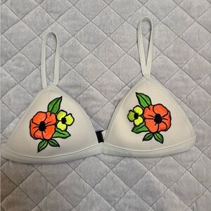 Triangl Coral and White Bikini Top